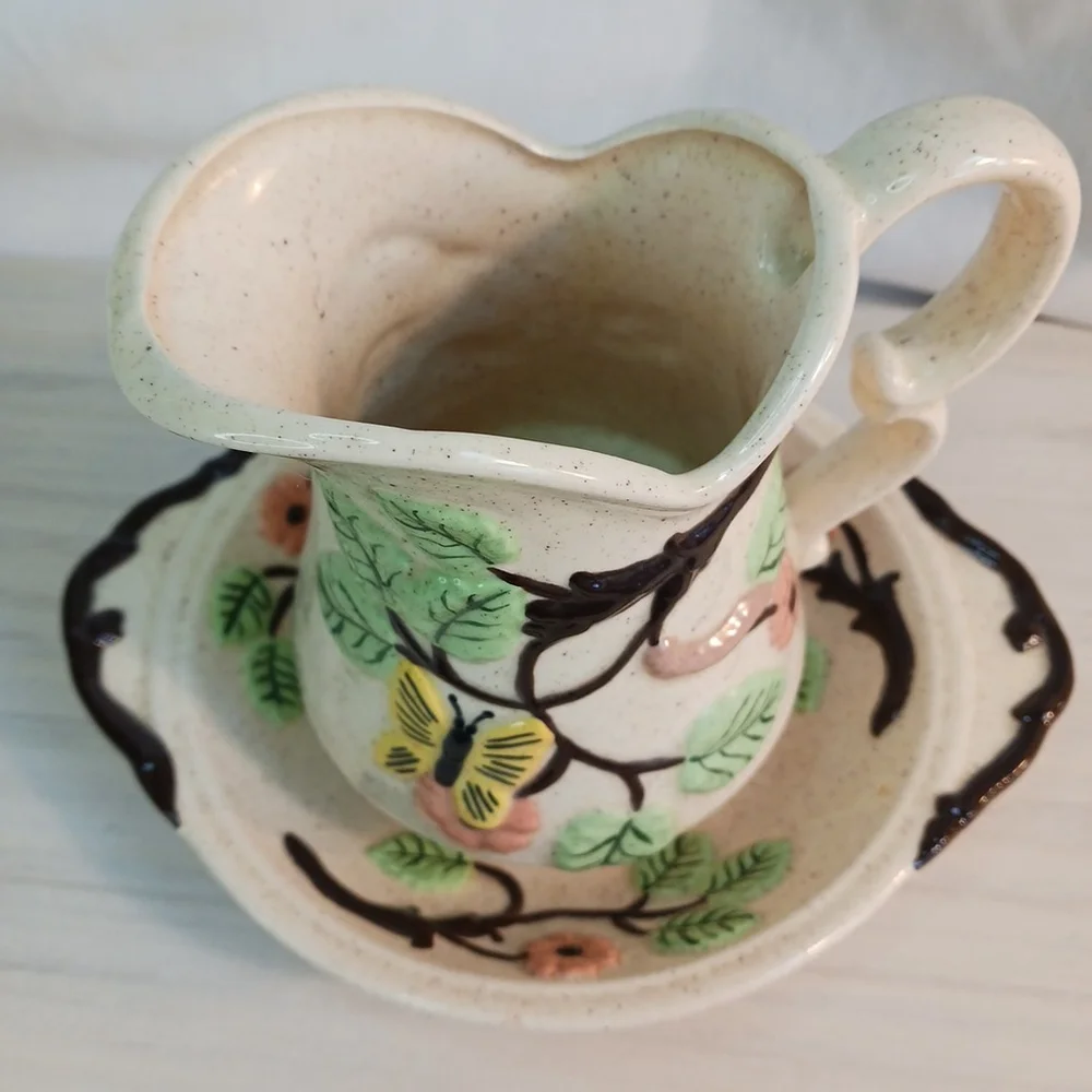 Vintage Butterfly Pitcher Set Ceramic Retro